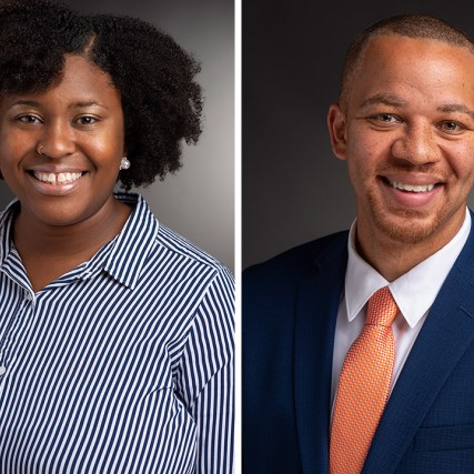 portraits of Katrina Overby and Donathan Brown.
