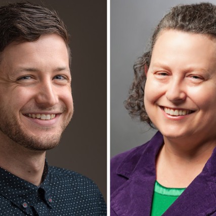 side-by-side portraits of Andy Head and Jill Bradbury.