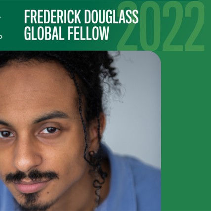 graphic with portrait of CIEE Frederick Douglass Global Fellow Jahaad Shairi
