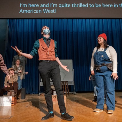 students portraying explorers in the year in 1869 for the play Men in Boats.