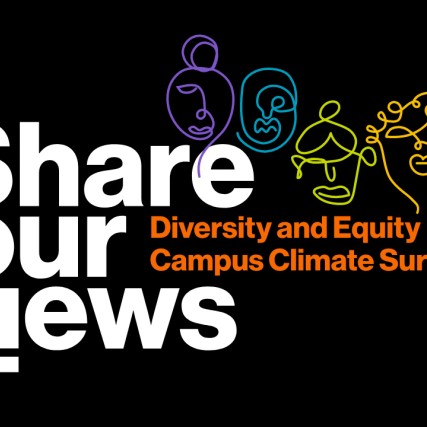 graphic reads: Share your views: diversity and equity campus climate survery.