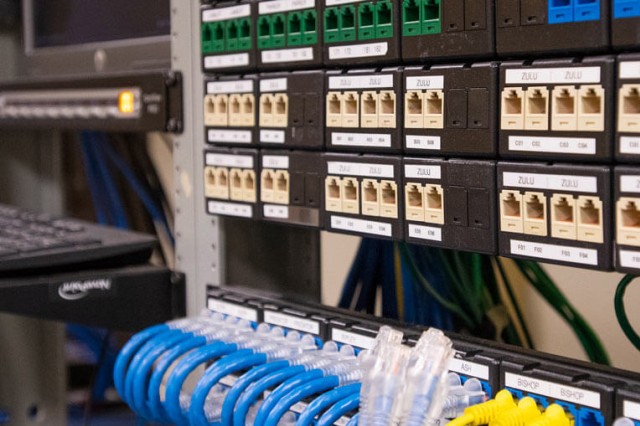 ports on a server rack.