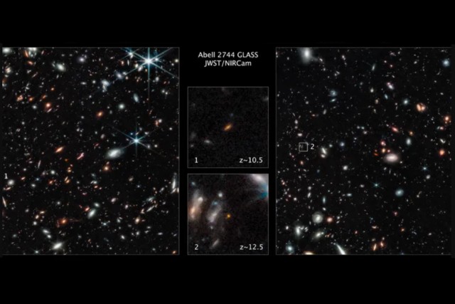 four images of stars in space, with two images showing a close-up of blurry stars.