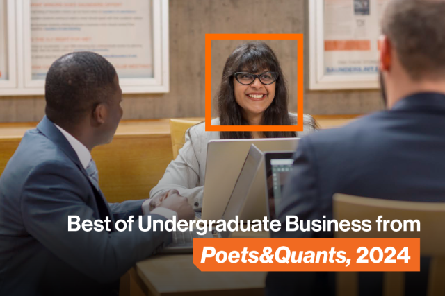 Students sitting with text that says Best of Undergraduate Business from Poets&Quants