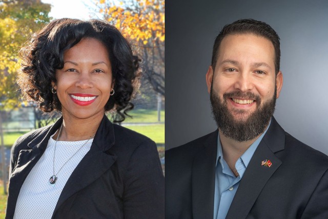 headshots of Denishea Ortiz and Thomas Faga are shown next to each other.