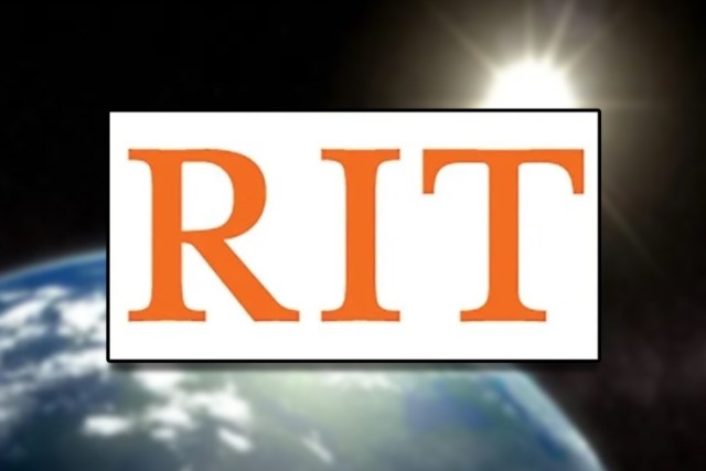 R.I.T. logo with earth behind it. 