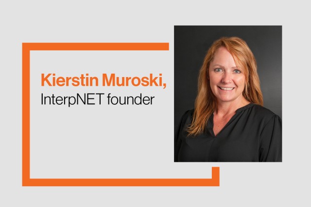 image of Kierstin Muroski with name and title InterpNET founder, to the left of the image, enclosed in a orange frame. 