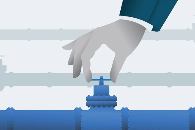 Illustration of a hand turning a knob on a pipe