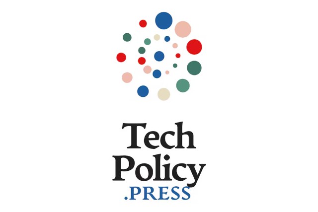 The Tech Policy Press logo against a white background. The bottom of the graphic reads Tech Policy .Press, and above the stacked text is concentric circles made of dots of different colors.
