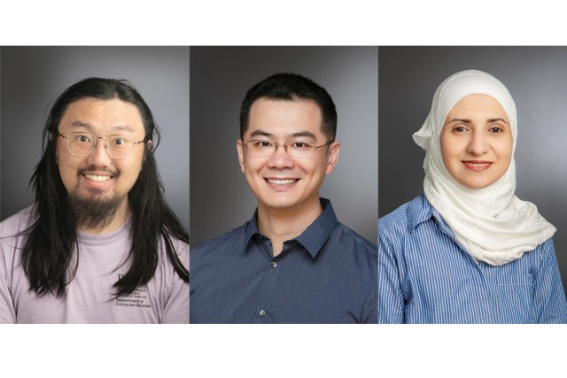 From left, Weijie Zhao, Ke Xu, and Dimah Dera are recent NSF CAREER Award winners.