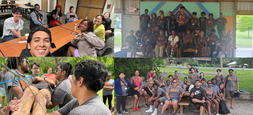 collage of four photos of groups of students