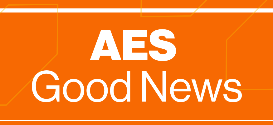 Orange graphic with the text: AES Good News