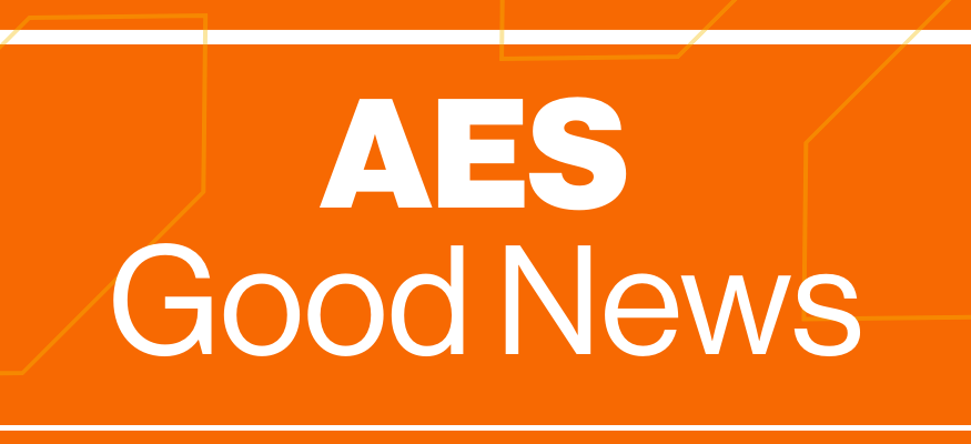 orange and white graphic. AES Good News