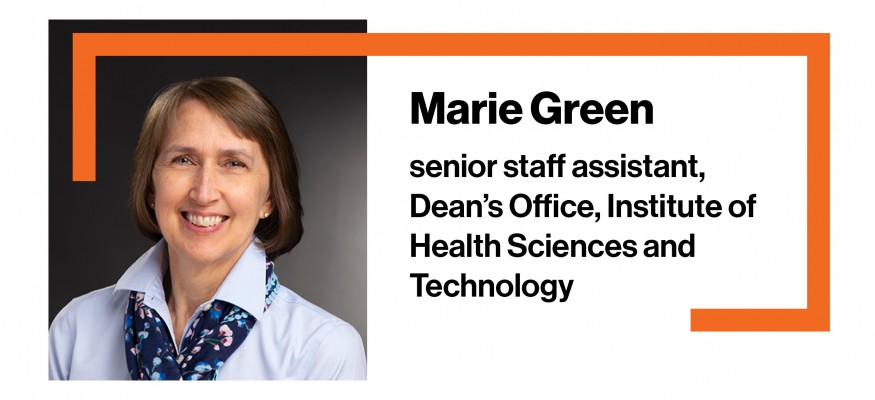 headshot with orange bar and black text 