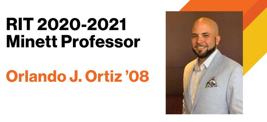 headshot with black and orange text 