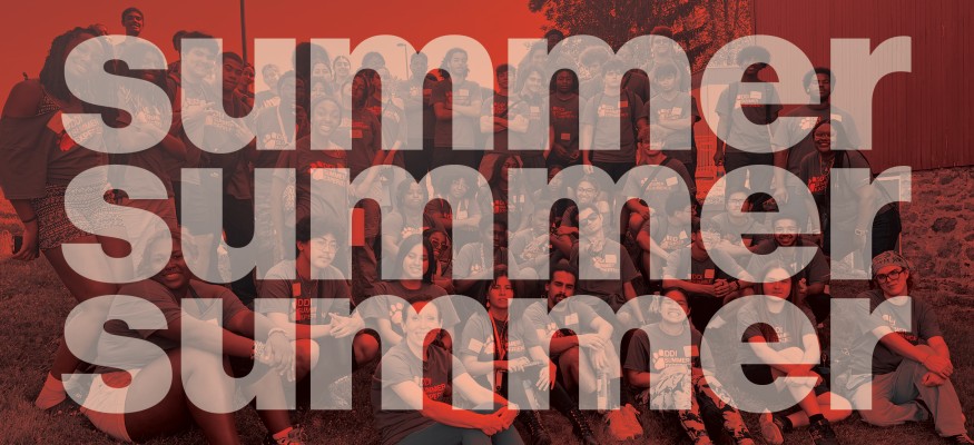 photo with orange overlay and white text