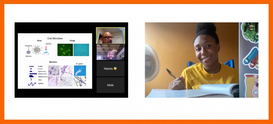 two photos with orange frame