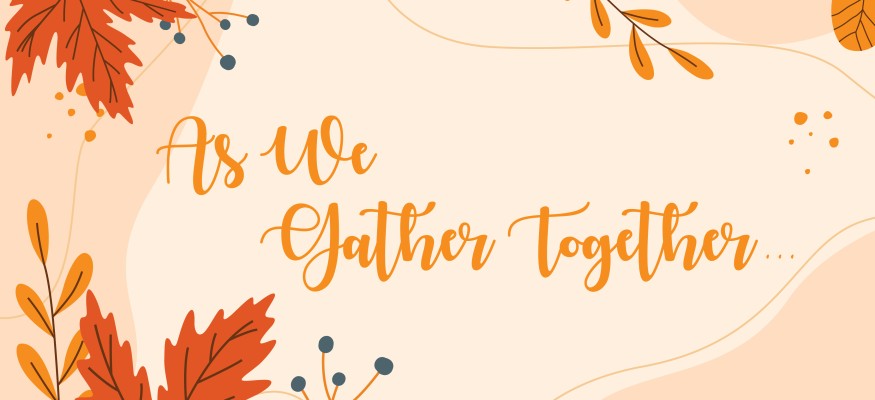 beige background with different colored fall leaves and orange text