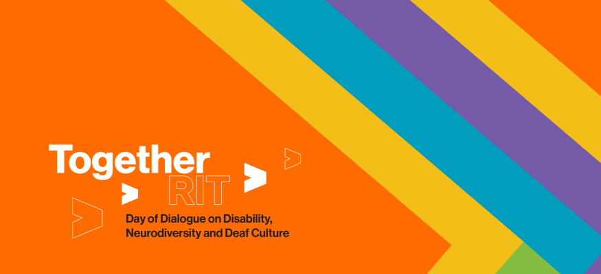 multicolor background with white and black text