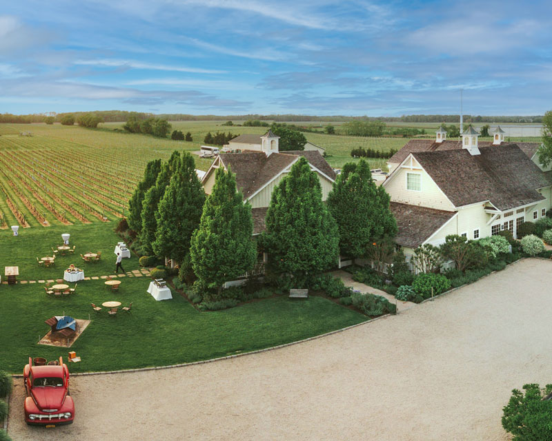 aerial view of winery showing building and fields