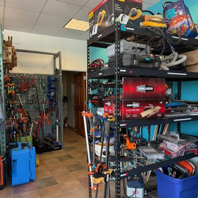 shelves full of different tools