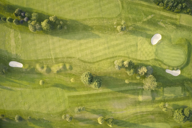 an arial view of a golf course