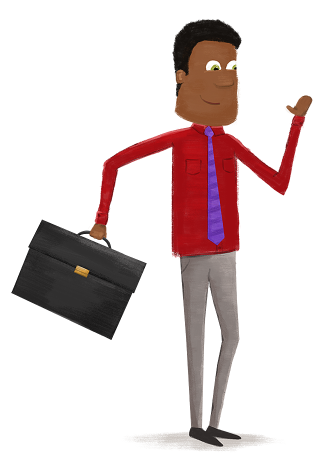 Illustration of a man wearing a tie and holding a briefcase