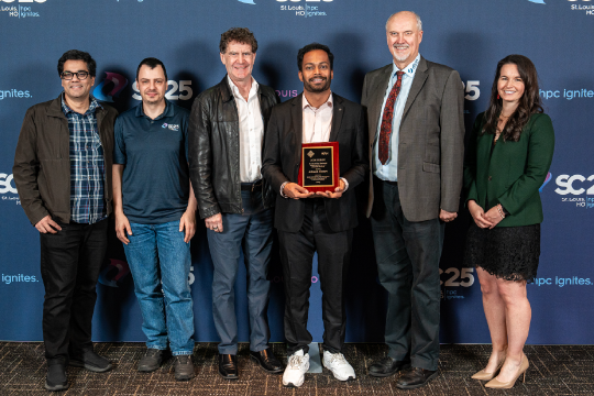 Dr. Avinash Maurya posing for his award with supporting faculty and SIGHPC chair