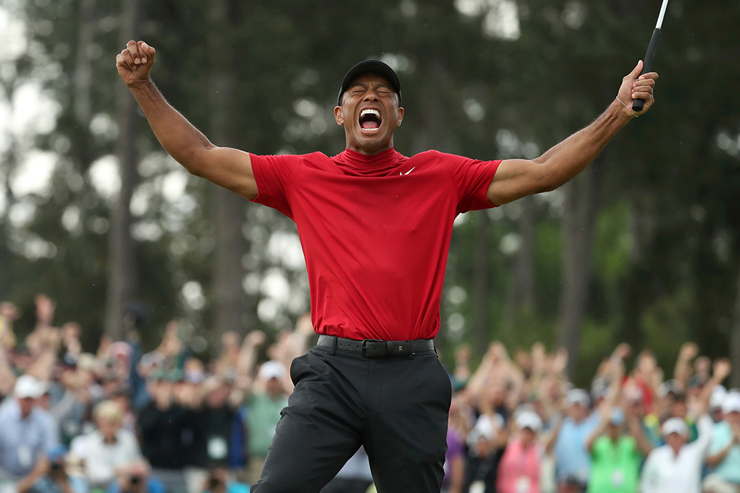 Jason Getz ’98  took this image of Tiger Woods celebrating after winning the Masters on Sunday.