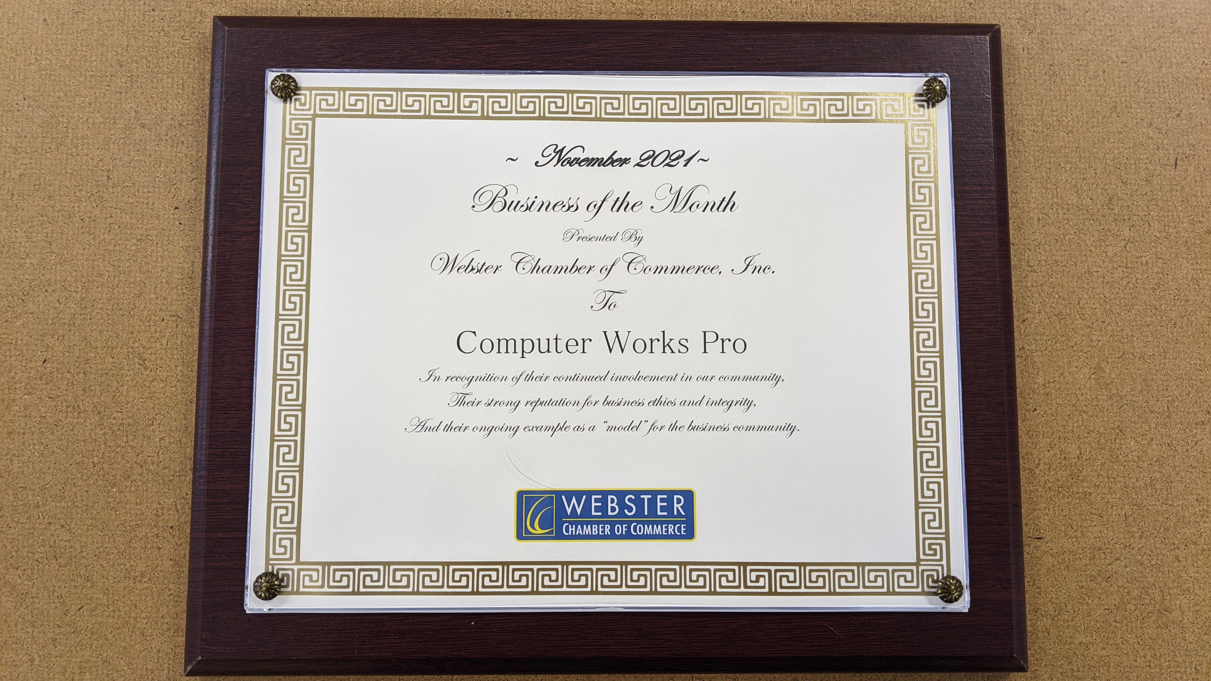 Certificate for Business of the month