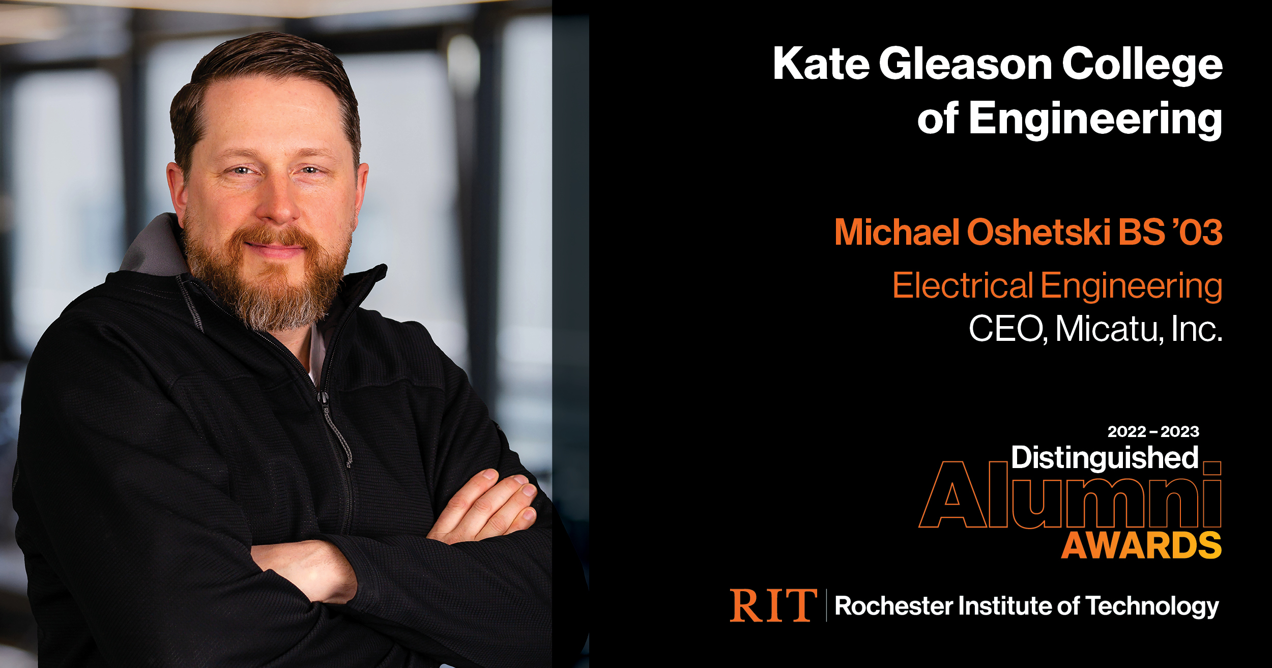 Image on Left: Head shot Robert Spina   Text on RIght: Kate Gleason College of Engineering Robert Spina, Ph.D., MS '89 Electrical Engineering Chief Technology Officer, Bowhead Specialty Insurance 2021-2022 Alumni Awards RIT | Rochester Institute of Technology