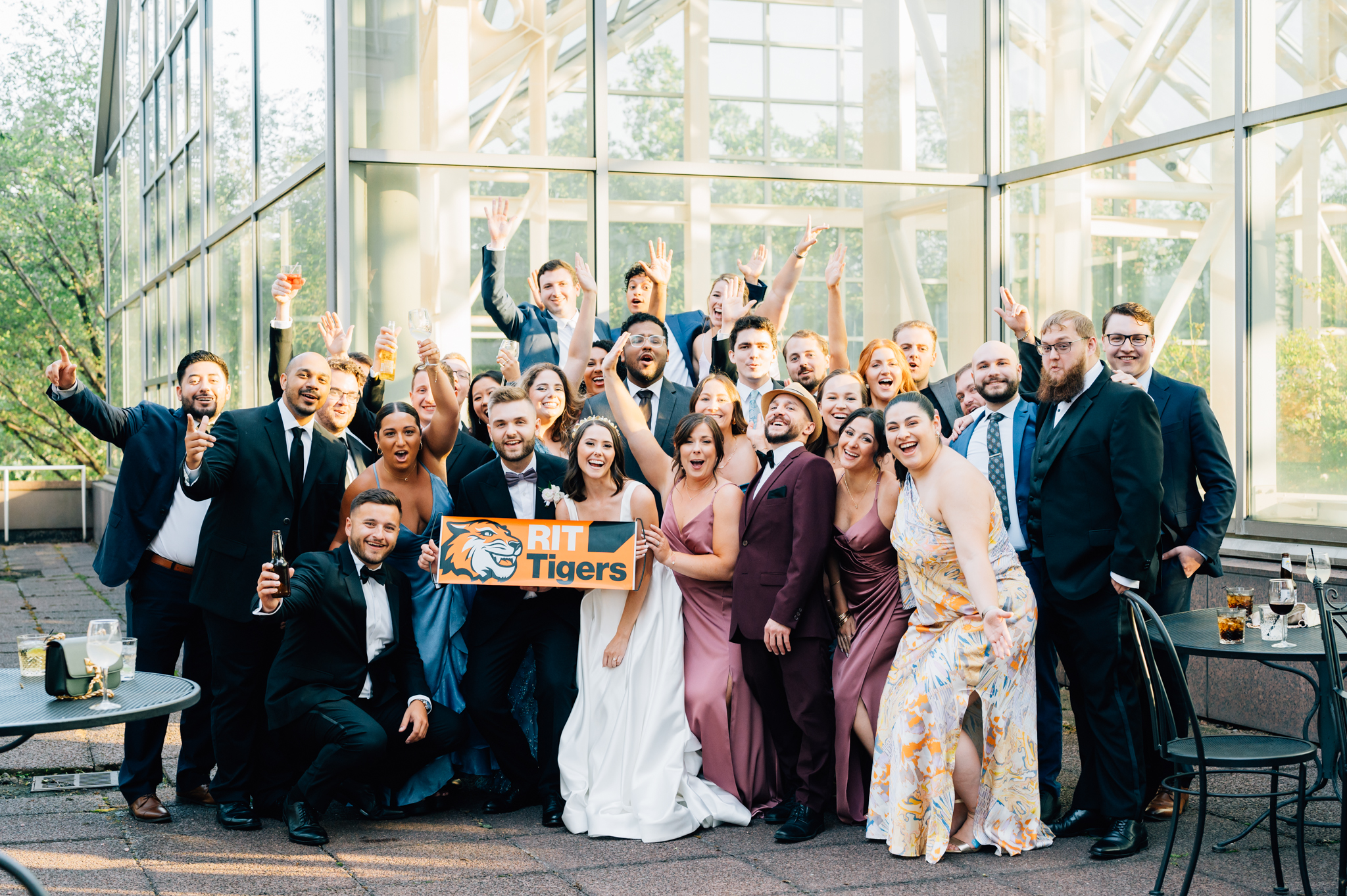 group photo of people at a wedding