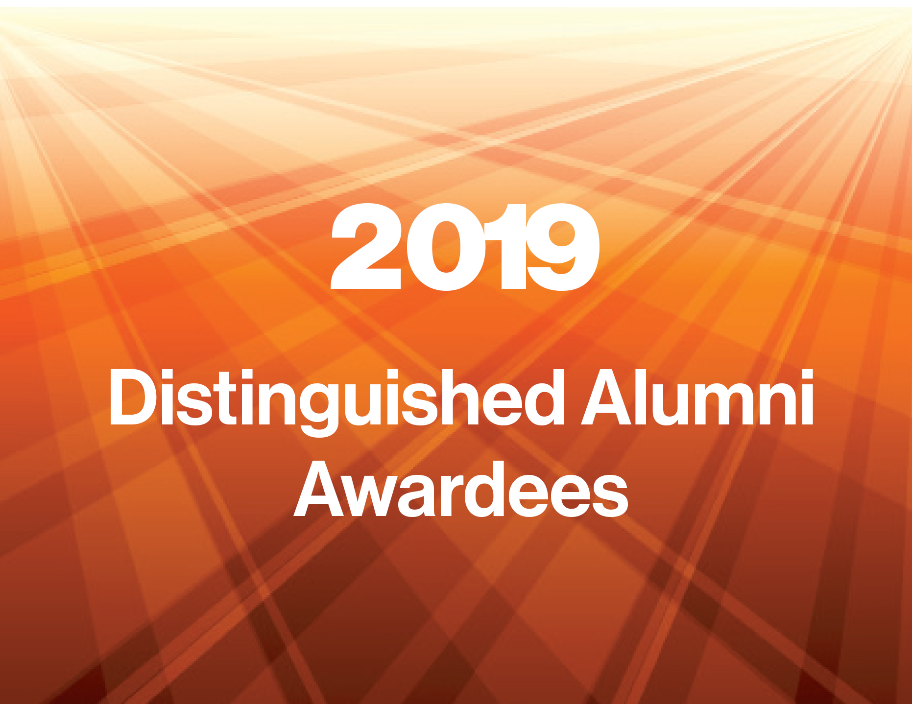 Distinguished Alumni Award text on star burst orange graphic
