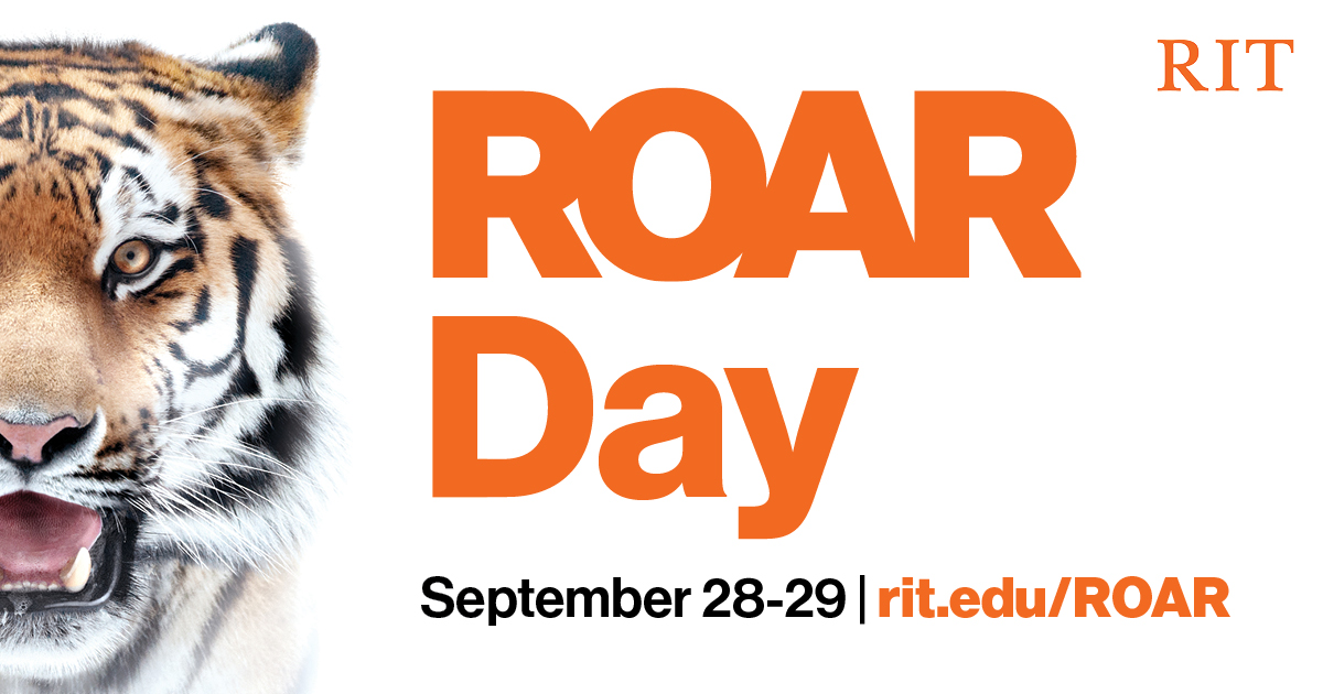 a graphic with a Tiger on the left and ROAR Day written out on the right