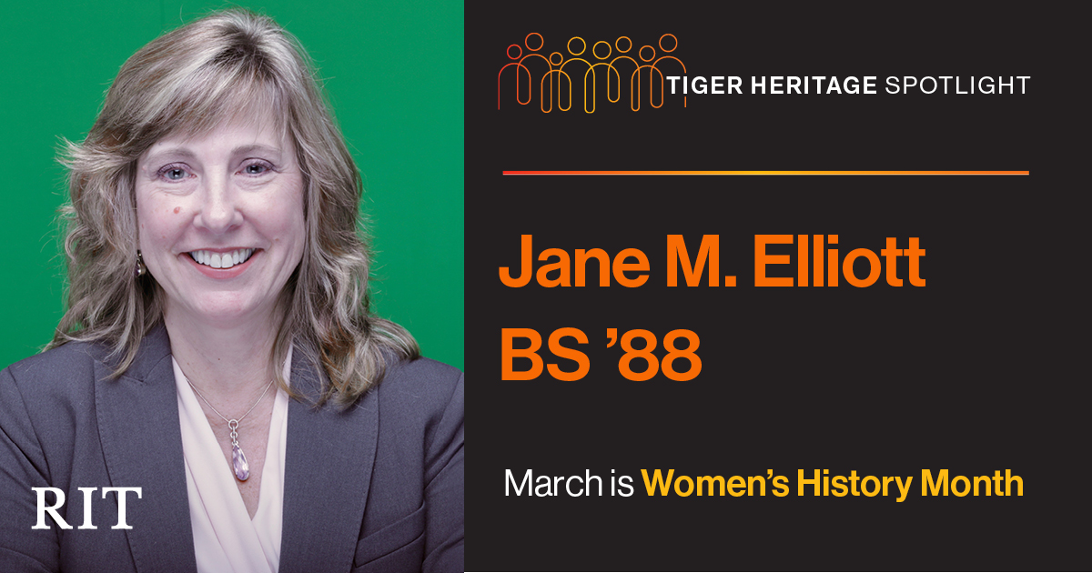 a graphic with a head shot of a woman with the words Tiger Heritage Alumni Spotlight in block letters on the right