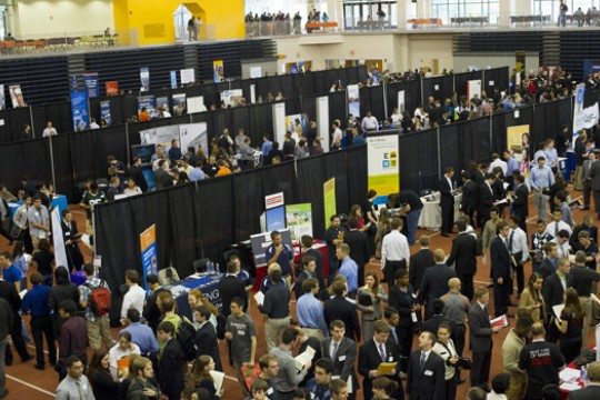 People gathered at career event