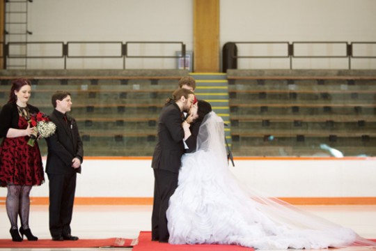 People getting married on stage 