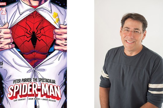 Spider-Man cover illustration next to Image of a person.