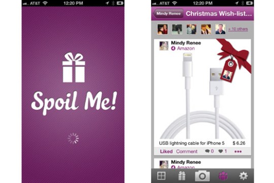 Two screens on "Spoil Me!" app