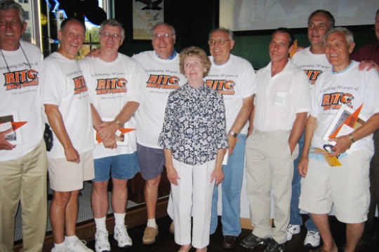 People posing for camera