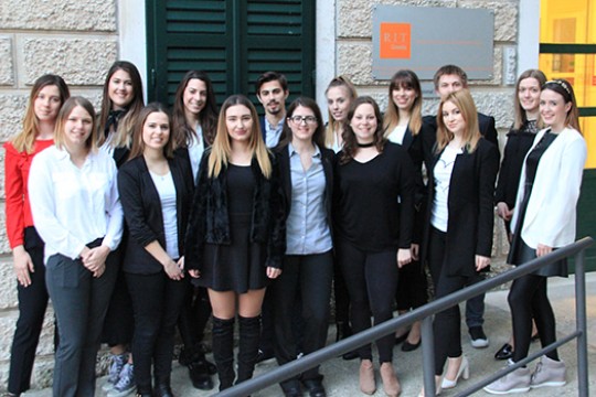 Students gathered for picture outside building