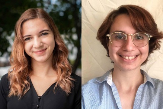 'Side-by-side portraits of two women.'