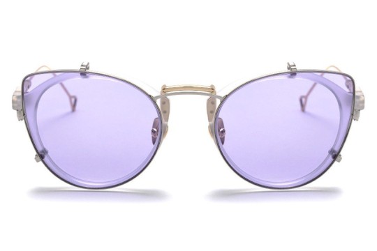 Sunglasses with purple tinted lenses.