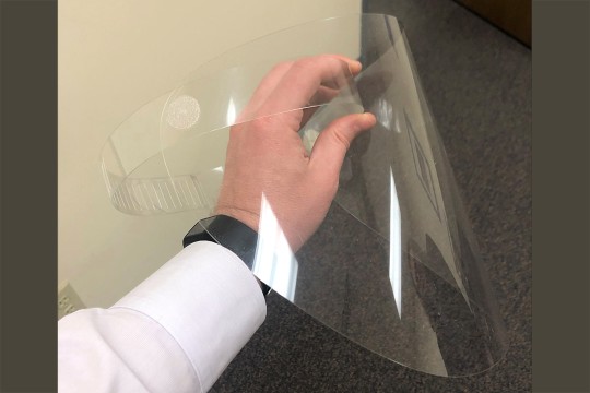 clear, plastic face shield.