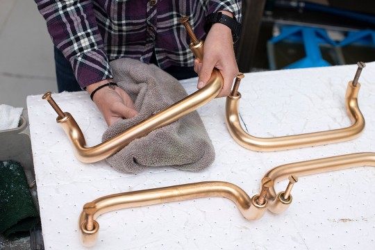 copper door handles.