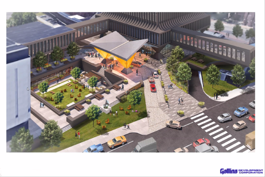 A Zoom presentation featuring a rendering of Innovation Square in downtown Rochester.