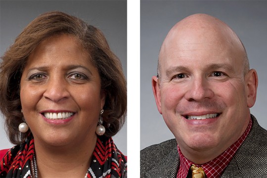 side-by-side portraits of Pamela Lloyd-Ogoke and Christopher W. Lehfeldt.