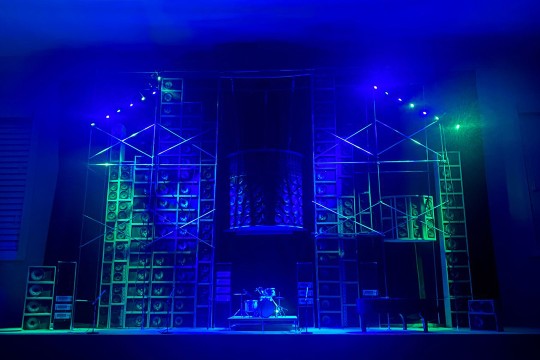 scale model of the Grateful Dead's Wall of Sound, hundreds of speakers stacked up on top of each other.