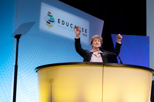 Lisa Stephens accepts EDUCAUSE Community Leadership Award at the Annual Conference held this past year in Denver, CO