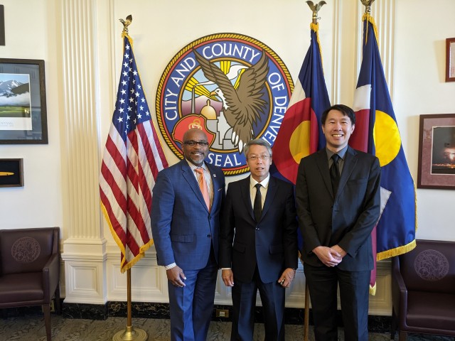 Nicholas Cheong with Singapore Consul General, Mr. William Chik, and Mr. Michael B. Hancock, Mayor of Denver, Colorado.